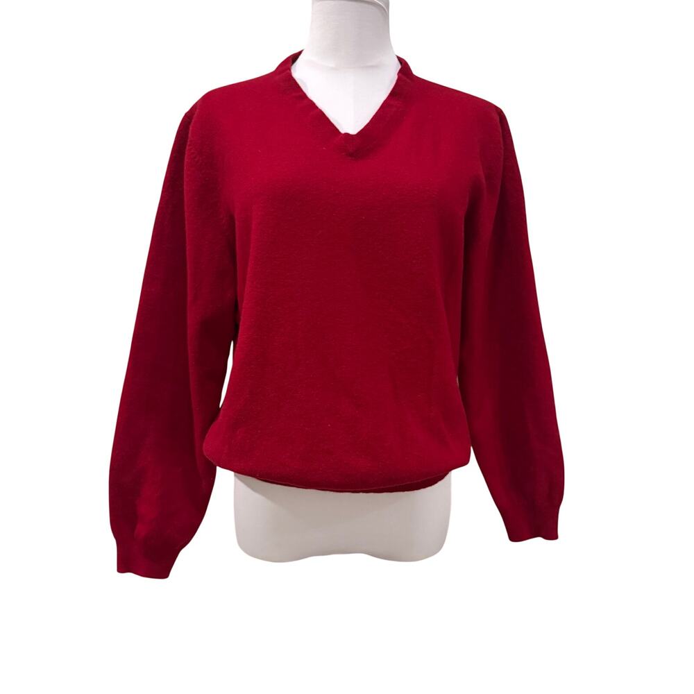 Brooks Brothers Extra Fine Merino Wool Red V Neck Sweater Women Large Preppy
